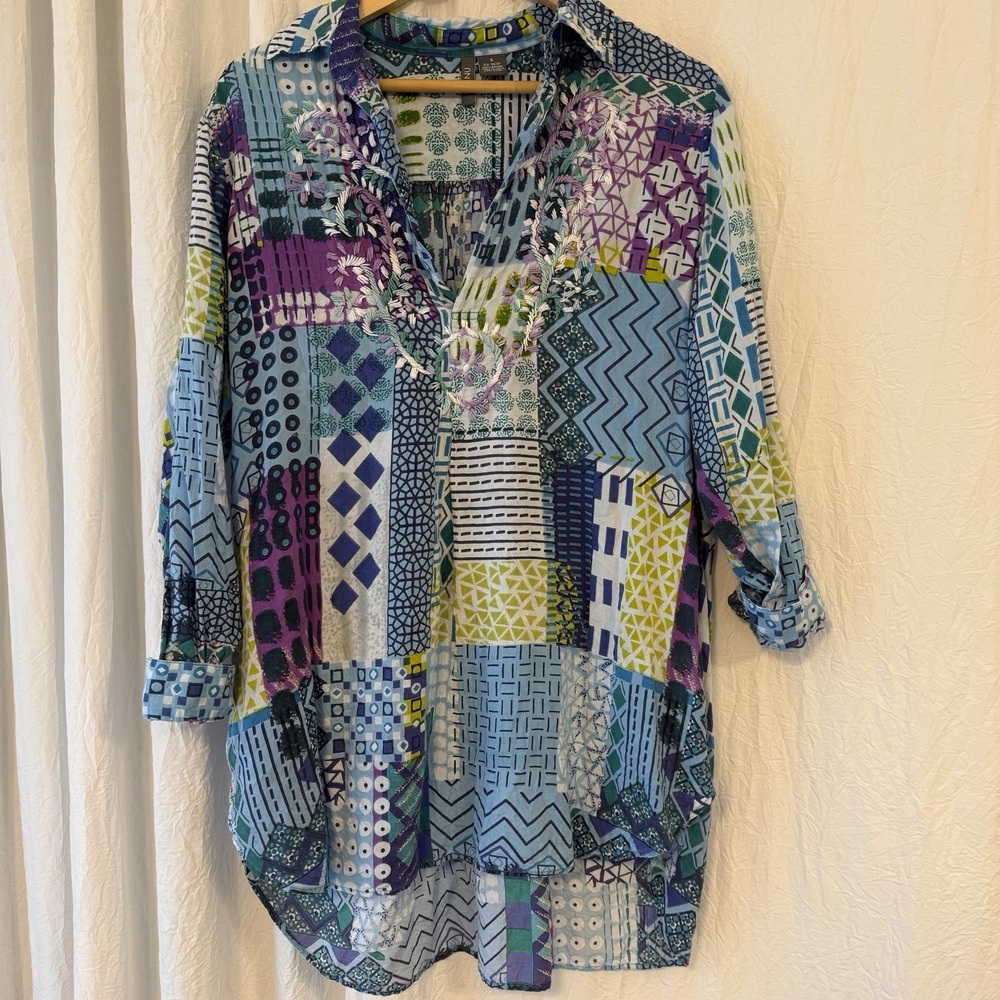 Anu Embroidered Tunic Top Size Sm 8/10 Boho Airy Cotton Swim Beach Coverup Artsy